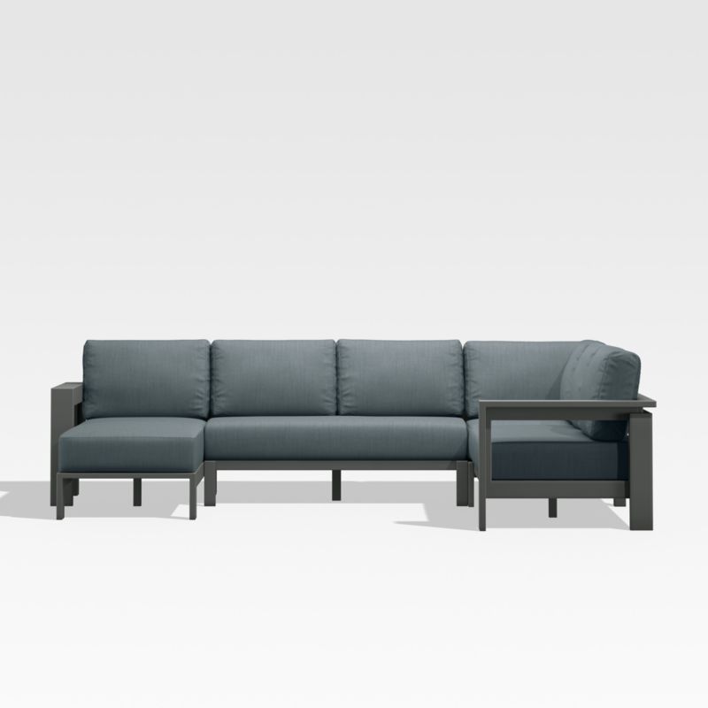 Walker Black Metal 4-Piece Left-Arm Chaise Outdoor Sectional Sofa with Haze Grey Sunbrella ® Cushions - image 4 of 7