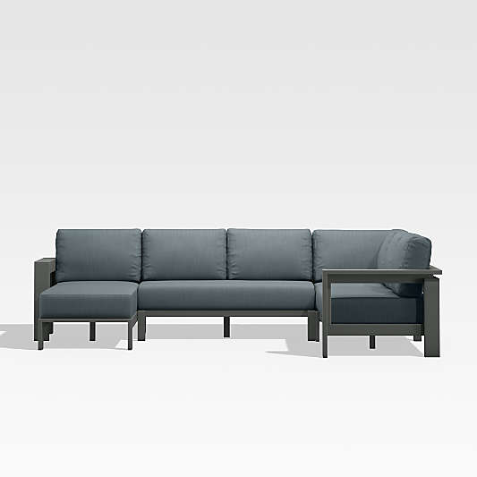 Walker Black Metal 4-Piece Left-Arm Chaise Outdoor Sectional Sofa with Haze Grey Sunbrella ® Cushions