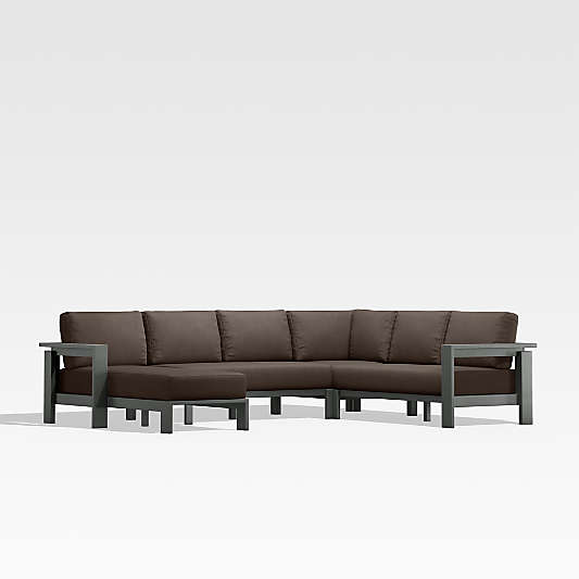 Walker Black Metal 4-Piece Left-Arm Chaise Outdoor Sectional Sofa with Java Brown Sunbrella ® Cushions