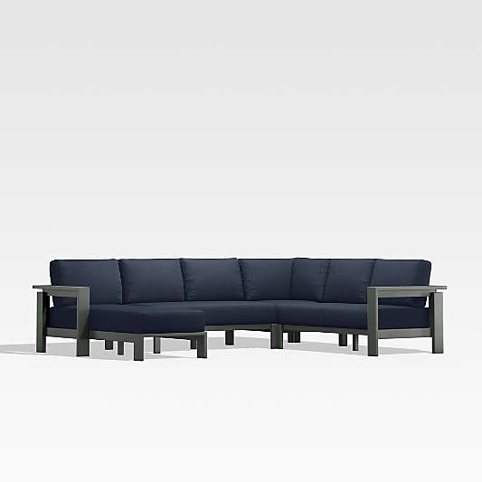 Walker Black Metal 4-Piece Left-Arm Chaise Outdoor Sectional Sofa with Navy Blue Sunbrella ® Cushions