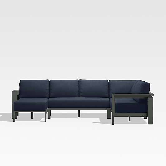 Walker Black Metal 4-Piece Left-Arm Chaise Outdoor Sectional Sofa with Navy Blue Sunbrella ® Cushions