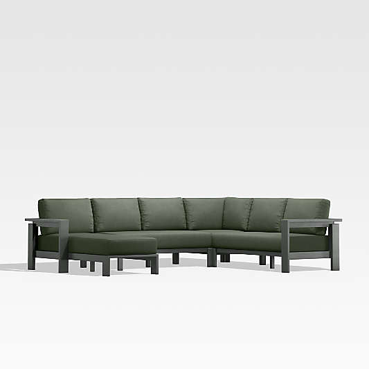 Walker Black Metal 4-Piece Left-Arm Chaise Outdoor Sectional Sofa with Sage Green Sunbrella ® Cushions