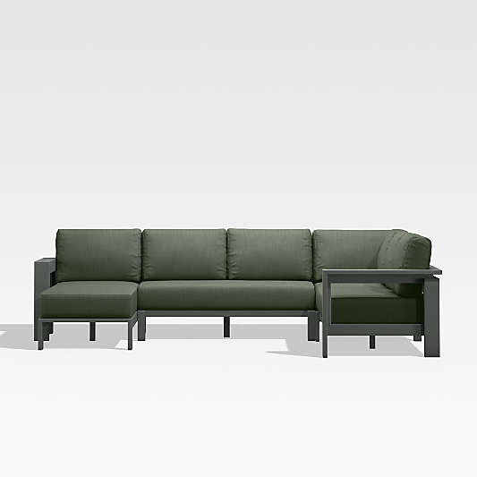 Walker Black Metal 4-Piece Left-Arm Chaise Outdoor Sectional Sofa with Sage Green Sunbrella ® Cushions