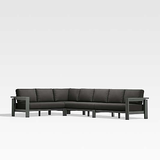 Walker Black Metal 4-Piece L-Shaped Outdoor Sectional Sofa with Charcoal Grey Sunbrella ® Cushions