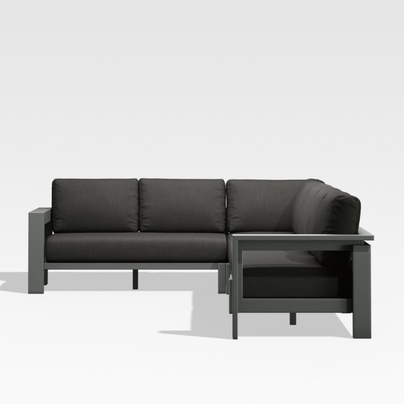 Walker Black Metal 4-Piece L-Shaped Outdoor Sectional Sofa with Charcoal Grey Sunbrella ® Cushions - image 5 of 7