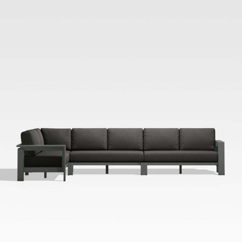 Walker Black Metal 4-Piece L-Shaped Outdoor Sectional Sofa with Charcoal Grey Sunbrella ® Cushions - image 4 of 7