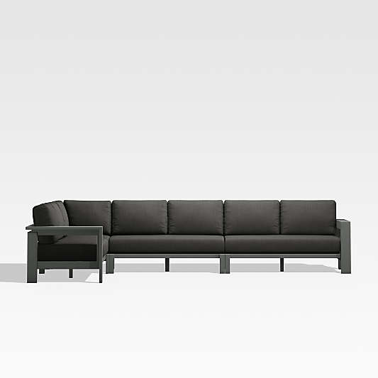 Walker Black Metal 4-Piece L-Shaped Outdoor Sectional Sofa with Charcoal Grey Sunbrella ® Cushions