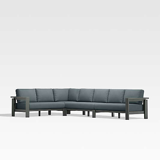 Walker Black Metal 4-Piece L-Shaped Outdoor Sectional Sofa with Haze Grey Sunbrella ® Cushions