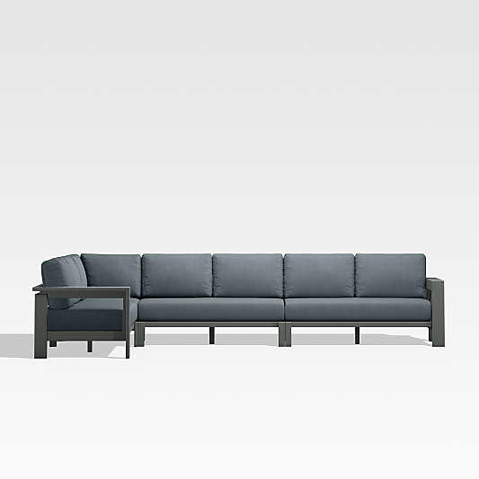 Walker Black Metal 4-Piece L-Shaped Outdoor Sectional Sofa with Haze Grey Sunbrella ® Cushions