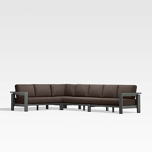 Walker Black Metal 4-Piece L-Shaped Outdoor Sectional Sofa with Java Brown Sunbrella ® Cushions