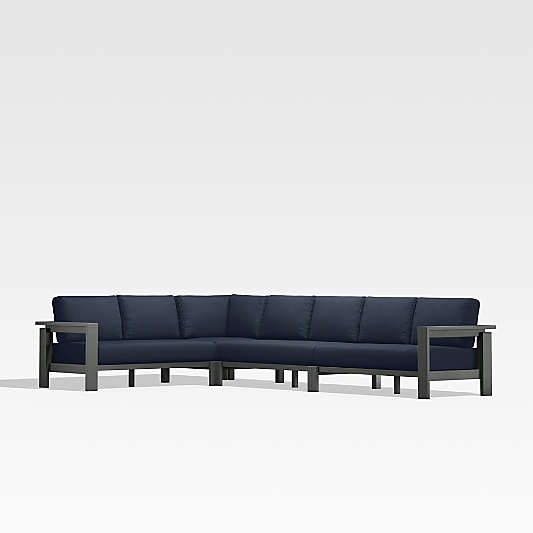 Walker Black Metal 4-Piece L-Shaped Outdoor Sectional Sofa with Navy Blue Sunbrella ® Cushions