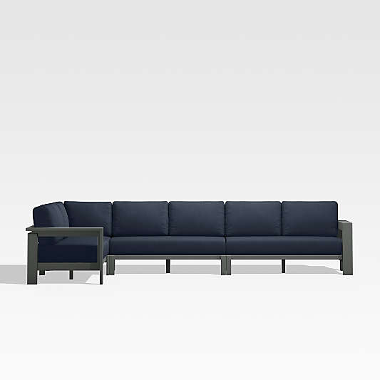 Walker Black Metal 4-Piece L-Shaped Outdoor Sectional Sofa with Navy Blue Sunbrella ® Cushions