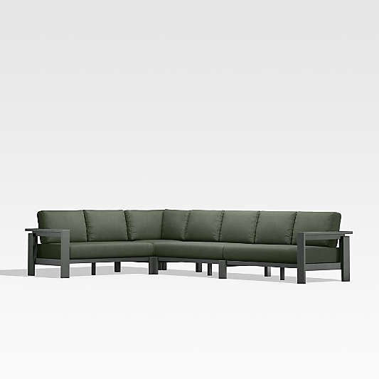 Walker Black Metal 4-Piece L-Shaped Outdoor Sectional Sofa with Sage Green Sunbrella ® Cushions