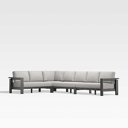 Walker Black Metal 4-Piece L-Shaped Outdoor Sectional Sofa with Silver Sunbrella ® Cushions