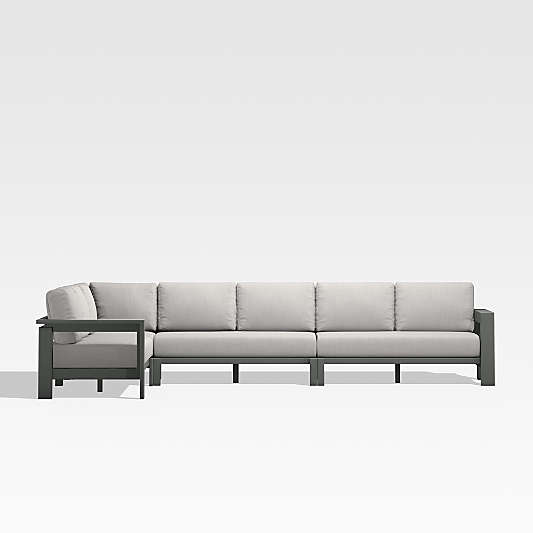 Walker Black Metal 4-Piece L-Shaped Outdoor Sectional Sofa with Silver Sunbrella ® Cushions