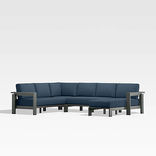 Walker 4-Piece Right-Arm Chaise Metal Outdoor Sectional Sofa with Cast Harbor Blue Sunbrella ® Cushions