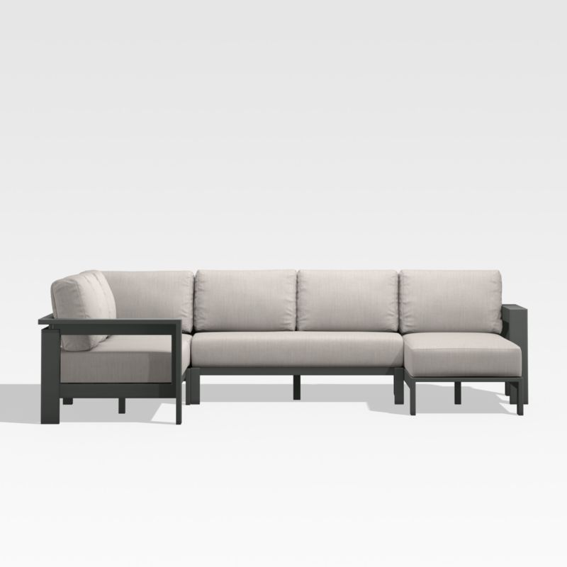 Walker Black Metal 4-Piece Right-Arm Chaise Outdoor Sectional Sofa with Ash Brown Sunbrella ® Cushions - image 4 of 7