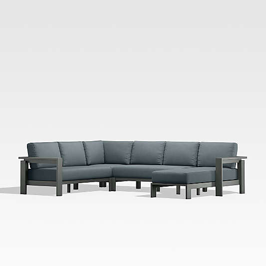 Walker Black Metal 4-Piece Right-Arm Chaise Outdoor Sectional Sofa with Haze Grey Sunbrella ® Cushions