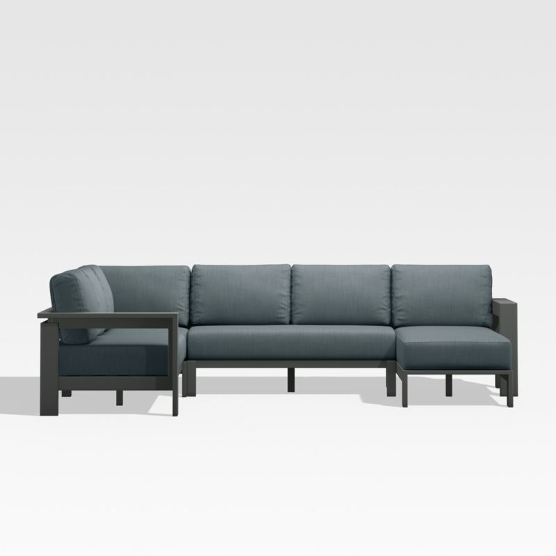 Walker Black Metal 4-Piece Right-Arm Chaise Outdoor Sectional Sofa with Haze Grey Sunbrella ® Cushions - image 4 of 7