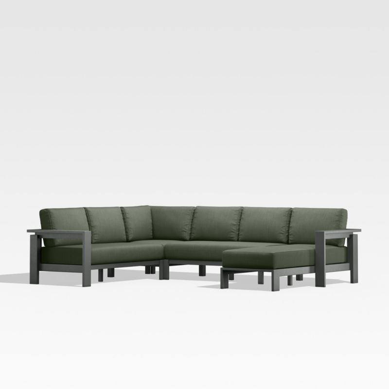 Walker Black Metal 4-Piece Right-Arm Chaise Outdoor Sectional Sofa with Sage Green Sunbrella ® Cushions - image 0 of 7