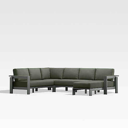 Walker Black Metal 4-Piece Right-Arm Chaise Outdoor Sectional Sofa with Sage Green Sunbrella ® Cushions