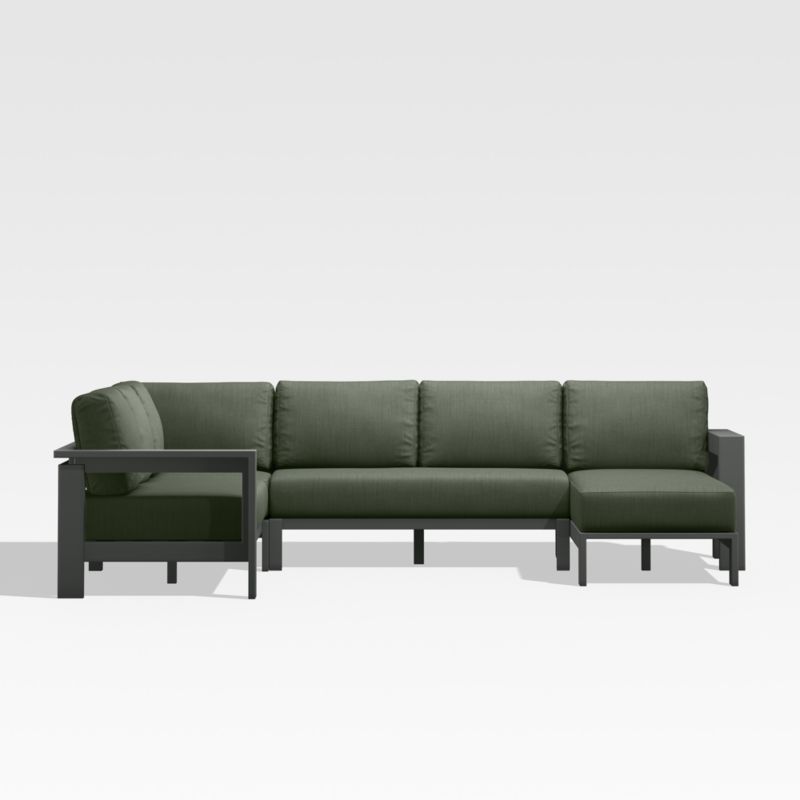 Walker Black Metal 4-Piece Right-Arm Chaise Outdoor Sectional Sofa with Sage Green Sunbrella ® Cushions - image 4 of 7