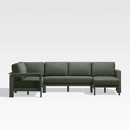 Walker Black Metal 4-Piece Right-Arm Chaise Outdoor Sectional Sofa with Sage Green Sunbrella ® Cushions