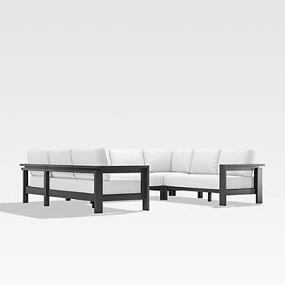 Walker 5-Piece Metal U-Shaped Outdoor Sectional Sofa with Canvas White Sunbrella ® Cushions