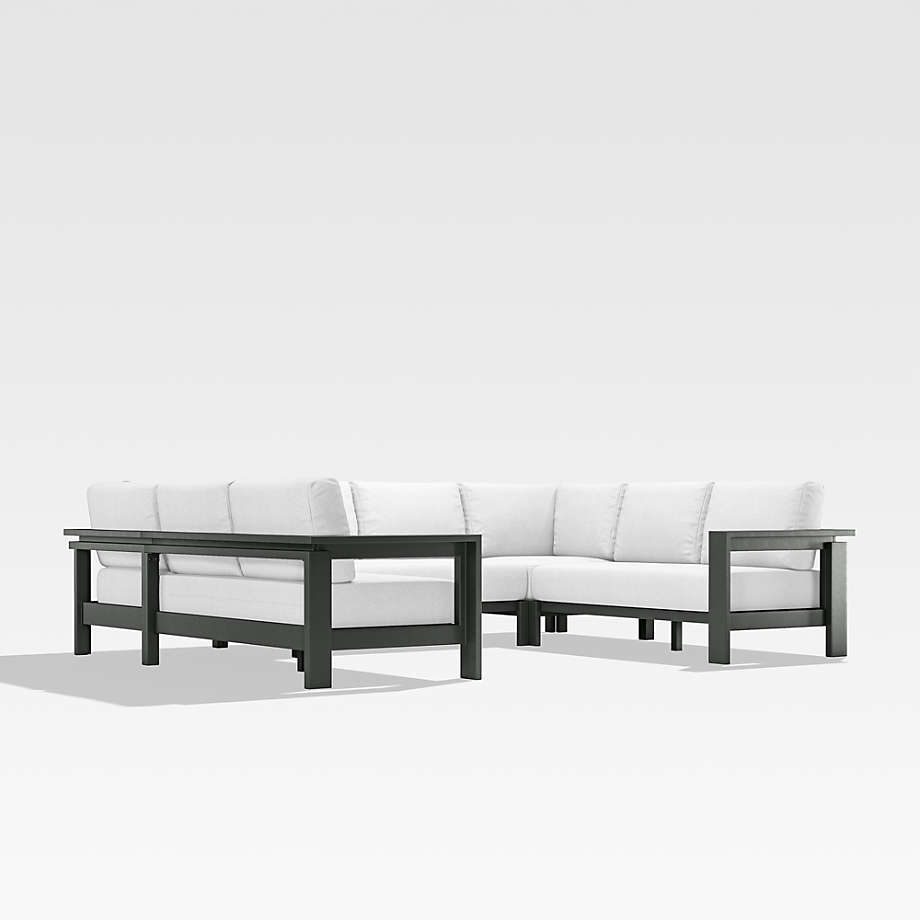 Walker 5Piece Metal UShaped Outdoor Patio Sectional Sofa with White Sunbrella Cushions Crate