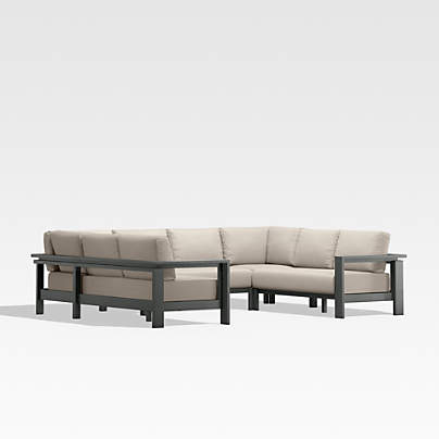 Walker 5-Piece U-Shaped Metal Outdoor Sectional Sofa with Canvas Flax Beige Sunbrella ® Cushions