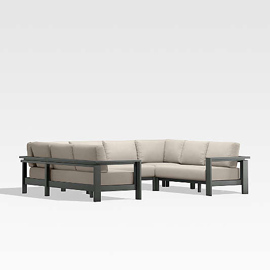 Walker 5-Piece U-Shaped Metal Outdoor Sectional Sofa with Canvas Flax Beige Sunbrella ® Cushions