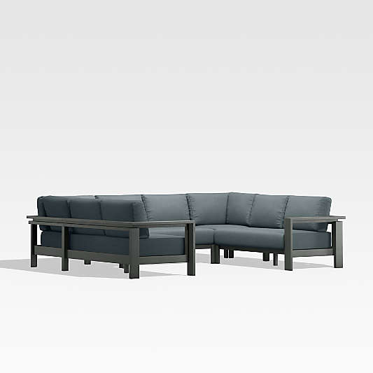 Walker Black Metal 5-Piece Outdoor Sectional Sofa with Haze Grey Sunbrella ® Cushions