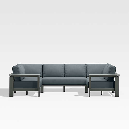 Walker Black Metal 5-Piece Outdoor Sectional Sofa with Haze Grey Sunbrella ® Cushions