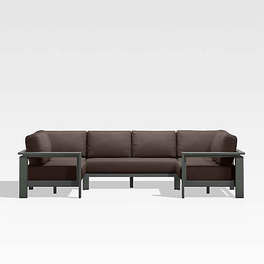 Walker Black Metal 5-Piece Outdoor Sectional Sofa with Java Brown Sunbrella ® Cushions