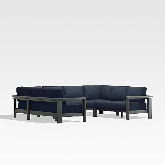 Walker 5-Piece U-Shaped Metal Outdoor Sectional Sofa with Canvas Navy Blue Sunbrella ® Cushions