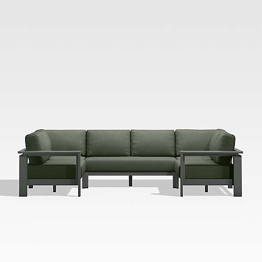 Walker Black Metal 5-Piece Outdoor Sectional Sofa with Sage Green Sunbrella ® Cushions