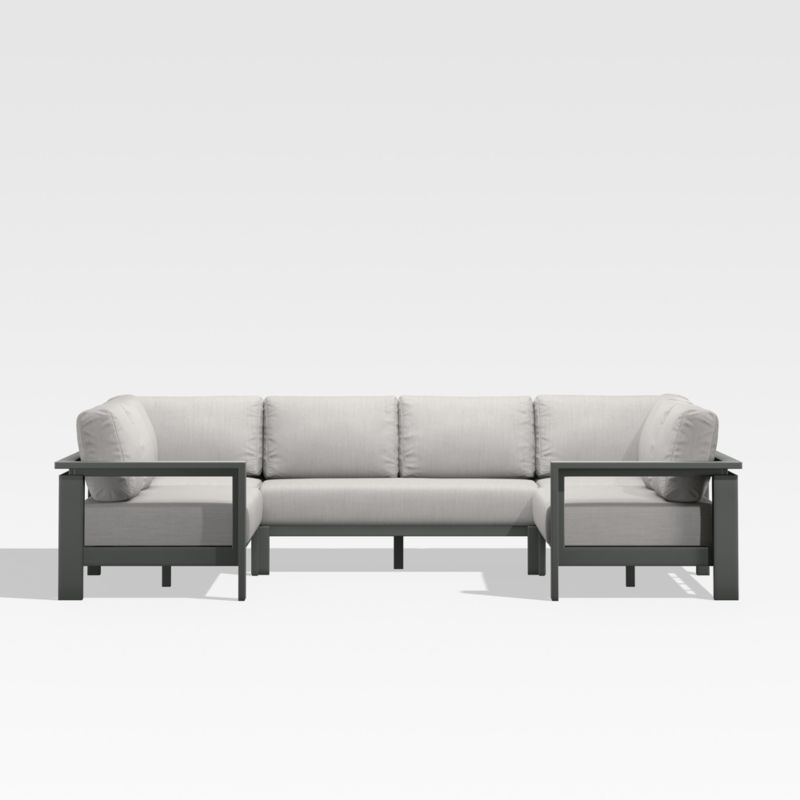 Walker Black Metal 5-Piece Outdoor Sectional Sofa with Silver Sunbrella ...