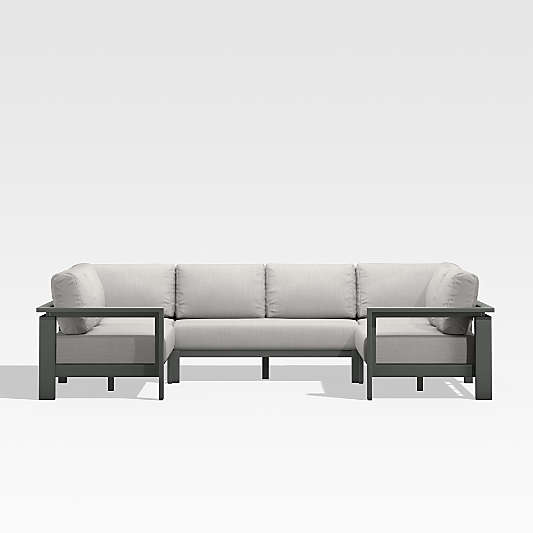 Walker Black Metal 5-Piece Outdoor Sectional Sofa with Silver Sunbrella ® Cushions