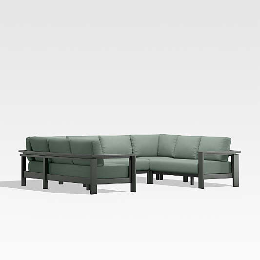Walker 5-Piece U-Shaped Metal Outdoor Sectional Sofa with Canvas Spa Blue Sunbrella ® Cushions