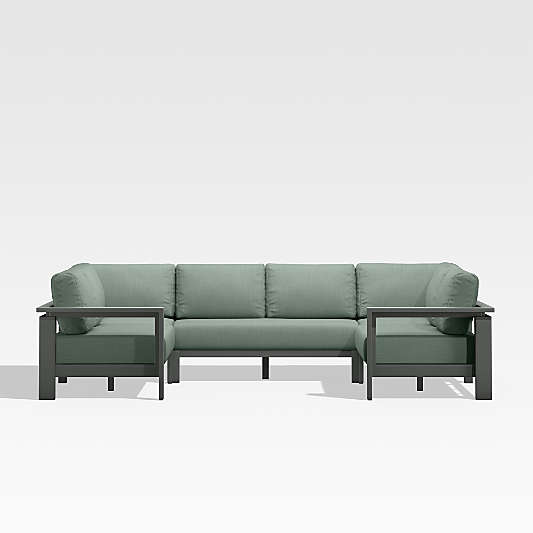 Walker Black Metal 5-Piece Outdoor Sectional Sofa with Spa Blue Sunbrella ® Cushions
