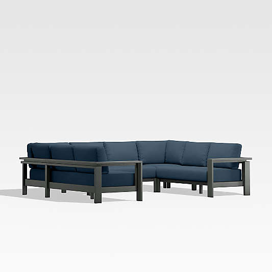 Walker 5-Piece U-Shaped Metal Outdoor Sectional Sofa with Cast Harbor Blue Sunbrella ® Cushions