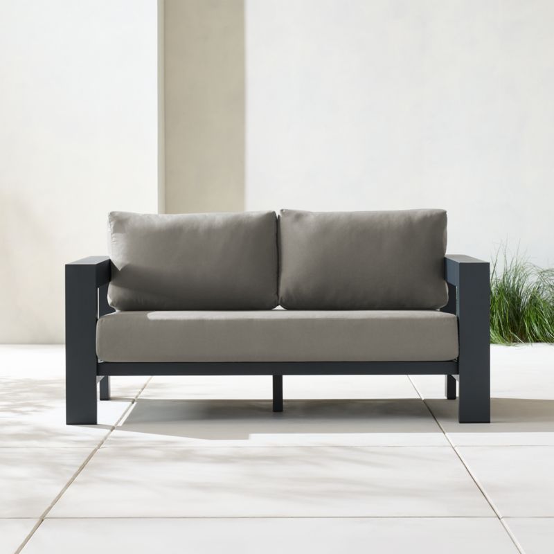 Walker 63" Metal Outdoor Loveseat with Canvas Charcoal Sunbrella ® Cushions - image 4 of 19