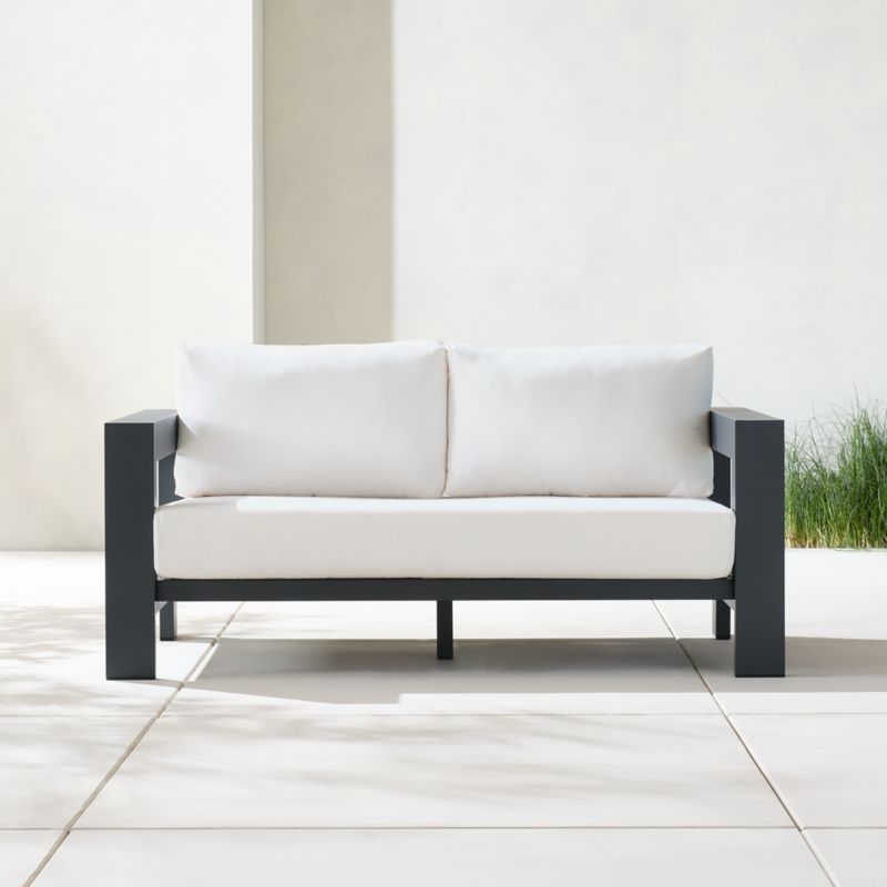 Walker 63" Metal Outdoor Loveseat with Canvas White Sunbrella ® Cushions - image 4 of 19