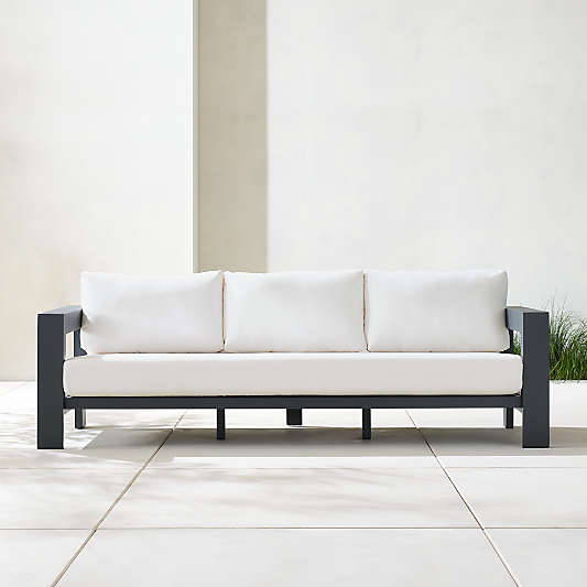 Walker 63" Metal Outdoor Loveseat with Canvas White Sunbrella ® Cushions