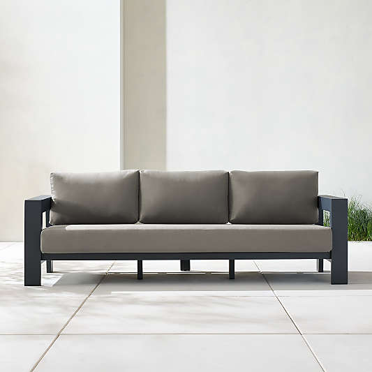 Walker 63" Metal Outdoor Loveseat with Canvas Charcoal Sunbrella ® Cushions