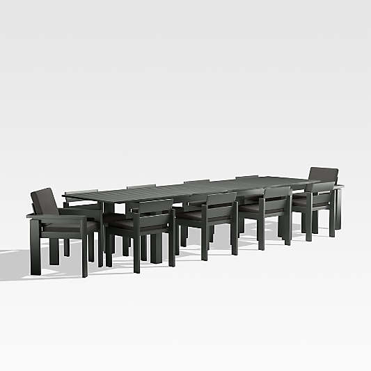 Walker 96"-144" Metal Extendable Outdoor Dining Table Set with Cast Charcoal Grey Sunbrella ® Cushions
