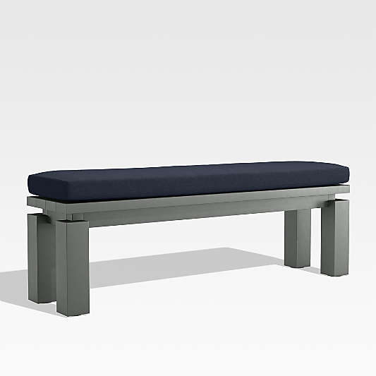 Walker Metal Outdoor Dining Bench with Navy Blue Sunbrella ® Cushion