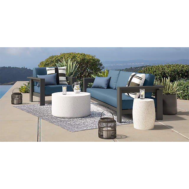 Walker Outdoor Metal Sofa With Sapphire, Crate And Barrel Outdoor Furniture Cushions