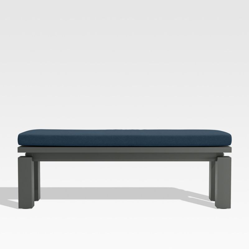 Viewing product image Walker Metal Outdoor Dining Bench with Cast Harbor Blue Sunbrella ® Cushion - image 1 of 10