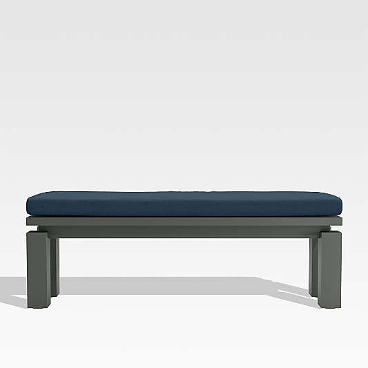 Walker Metal Outdoor Dining Bench with Cast Harbor Blue Sunbrella ® Cushion